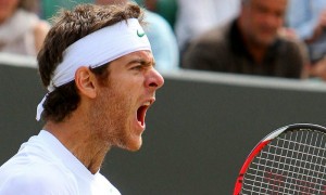 El tenista argentino Juan Martin Del Potro celebra su victoria sobre el francés Gilles Simon, durante su partido de tercera ronda del torneo de tenis de Wimbledon jugado en el All England Lawn Tennis Club de Londres. Foto: Geoff Caddick / EFE