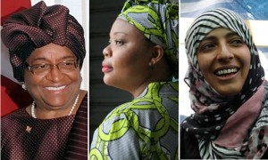 La presidenta de Liberia, Ellen Johnson-Sirleaf (izq.); la activista liberiana Leymah Gbowee (centro); y la política yemení Tawakkul Karman han recibido el Premio Nobel de la Paz "por su lucha no violenta por la seguridad y el derecho de las mujeres a participar en la construcción de la paz"